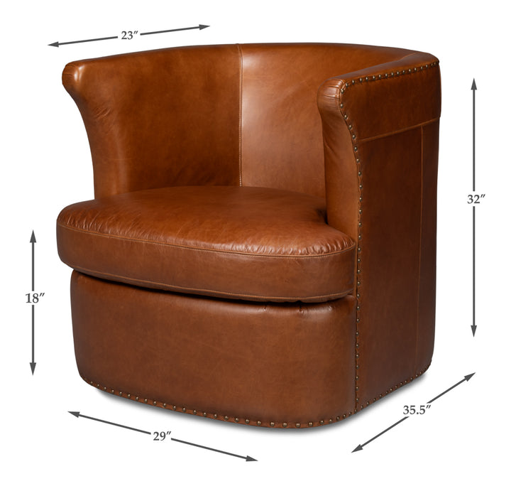 American Home Furniture | Sarreid - Spencer Distilled Leather Swivel Chair