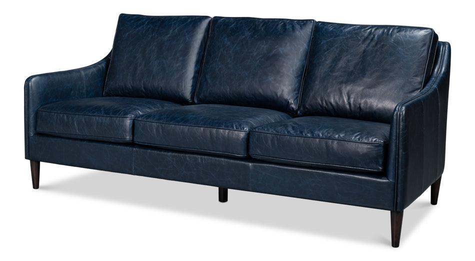 Sarreid Alehandro Leather Sofa - Chateau Blue SOFAS + SECTIONALS