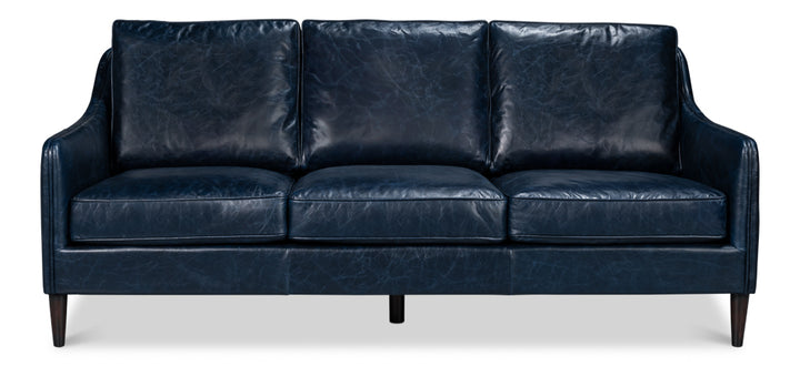 American Home Furniture | Sarreid - Alehandro Leather Sofa - Chateau Blue