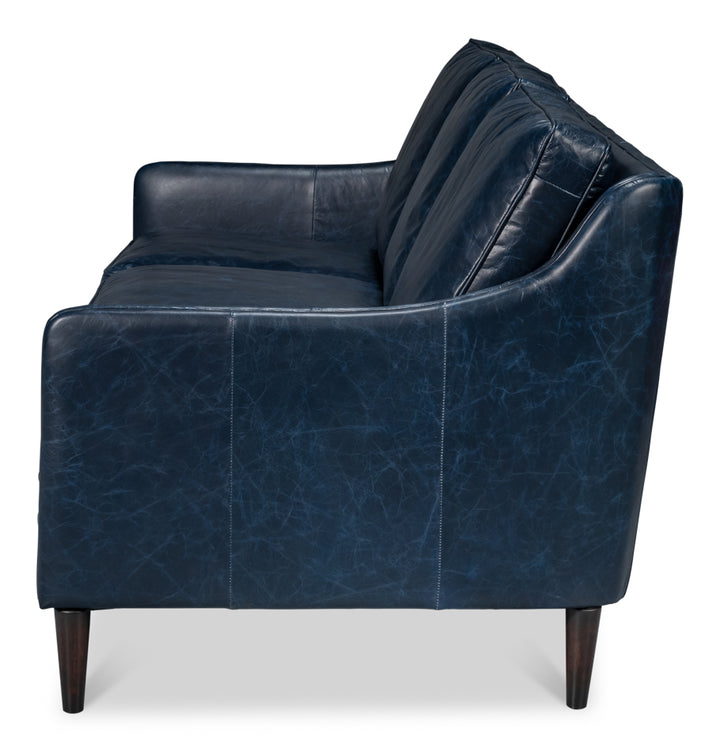 American Home Furniture | Sarreid - Alehandro Leather Sofa - Chateau Blue