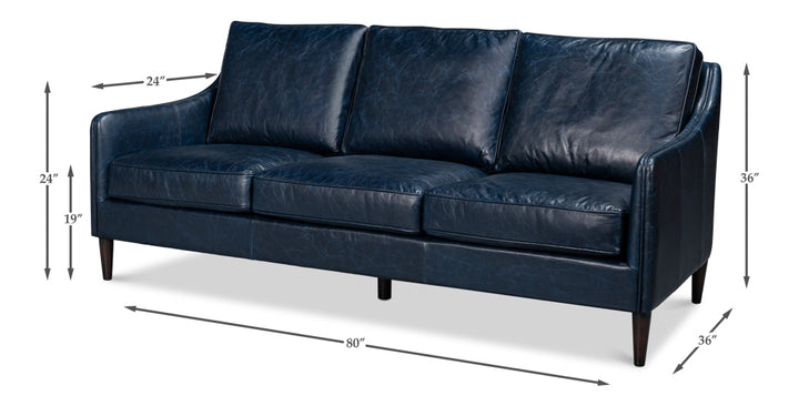 American Home Furniture | Sarreid - Alehandro Leather Sofa - Chateau Blue