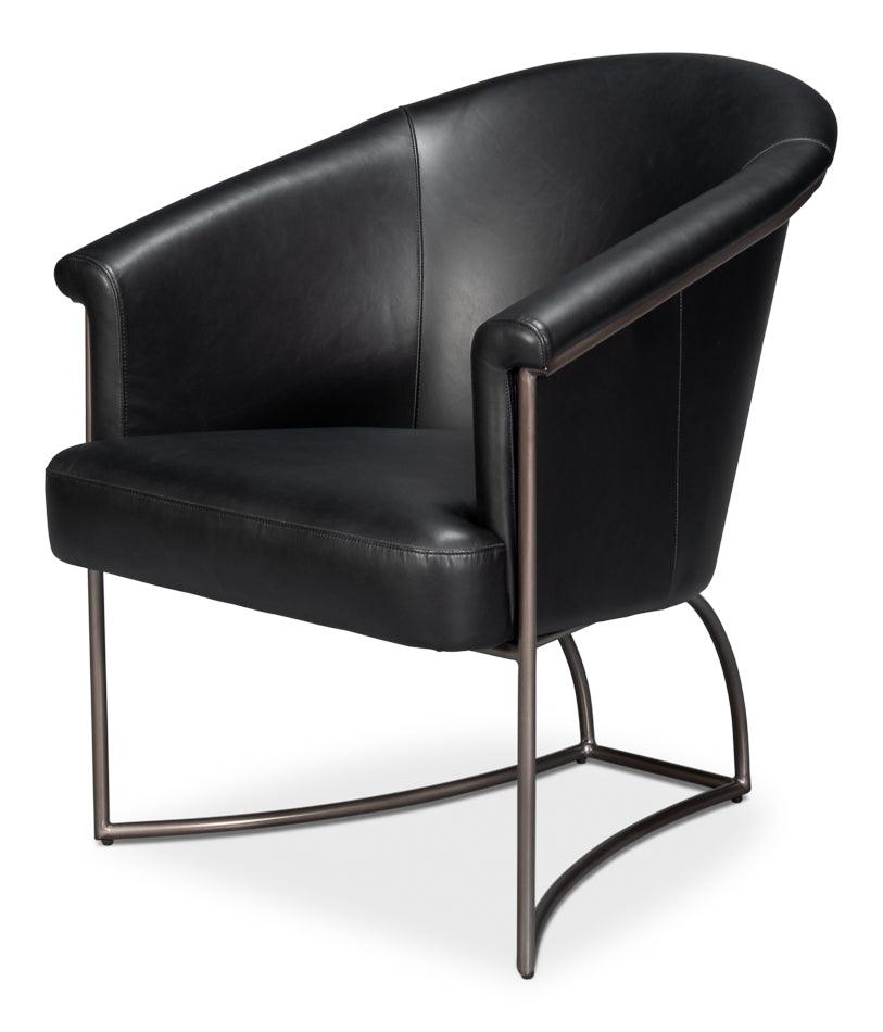 Sarreid Nagel Distilled Leather Chair Onyx Black ACCENT + LOUNGE CHAIRS