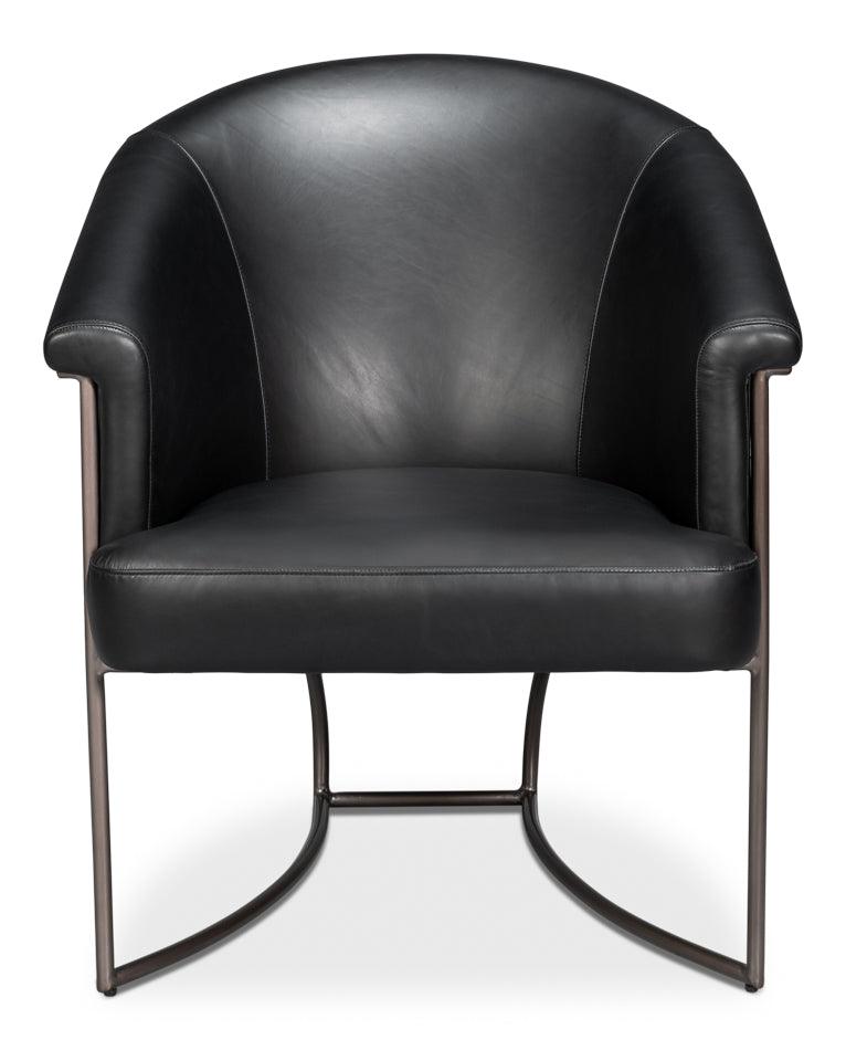 Sarreid Nagel Distilled Leather Chair Onyx Black ACCENT + LOUNGE CHAIRS