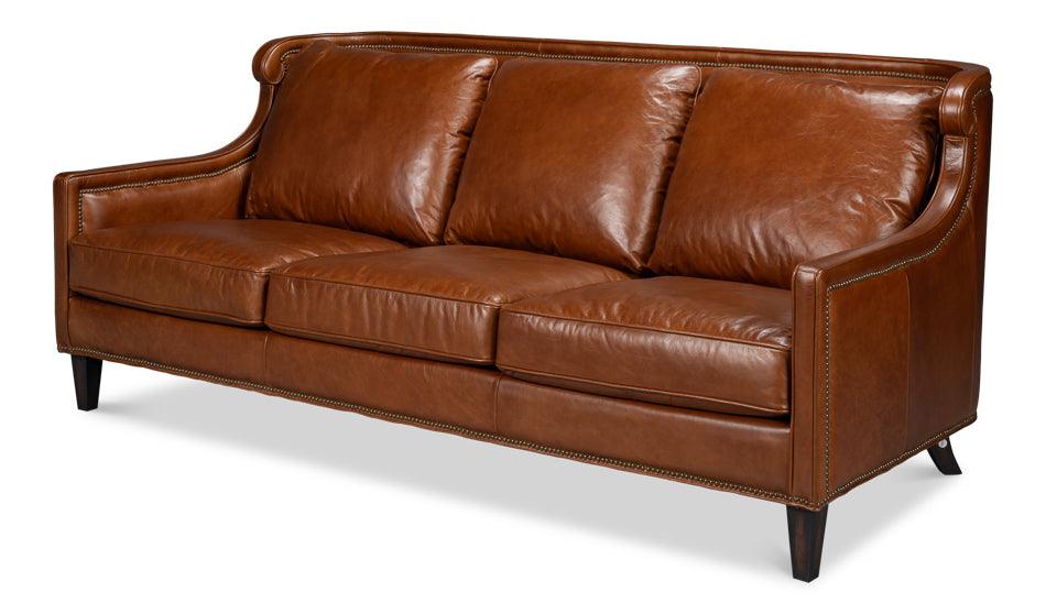 Sarreid Philipe Distilled Leather Sofa Brown SOFAS + SECTIONALS
