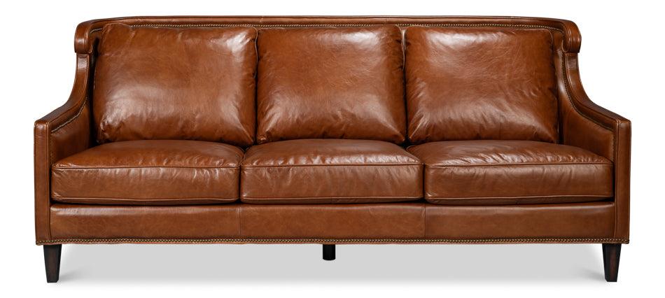 Sarreid Philipe Distilled Leather Sofa Brown SOFAS + SECTIONALS