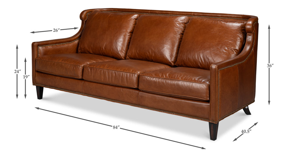 American Home Furniture | Sarreid - Philipe Distilled Leather Sofa Brown