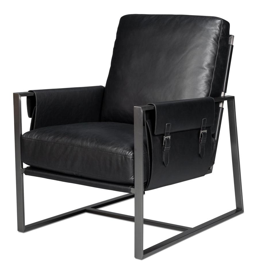 Sarreid Edmonds Distilled Leather Chair Onyx Blk ACCENT + LOUNGE CHAIRS
