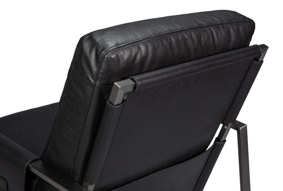 American Home Furniture | Sarreid - Edmonds Distilled Leather Chair Onyx Blk