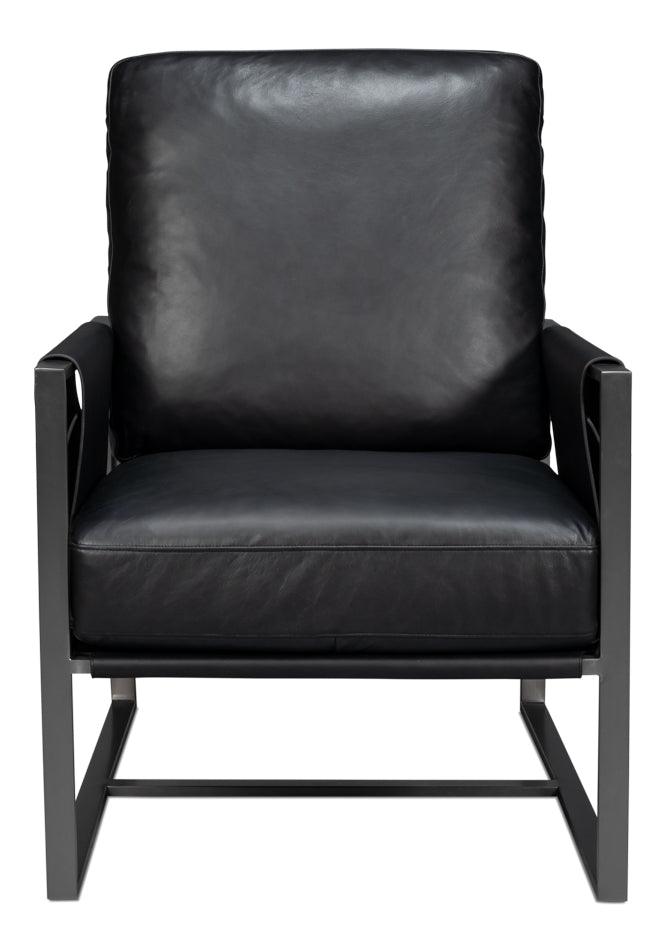 Sarreid Edmonds Distilled Leather Chair Onyx Blk ACCENT + LOUNGE CHAIRS
