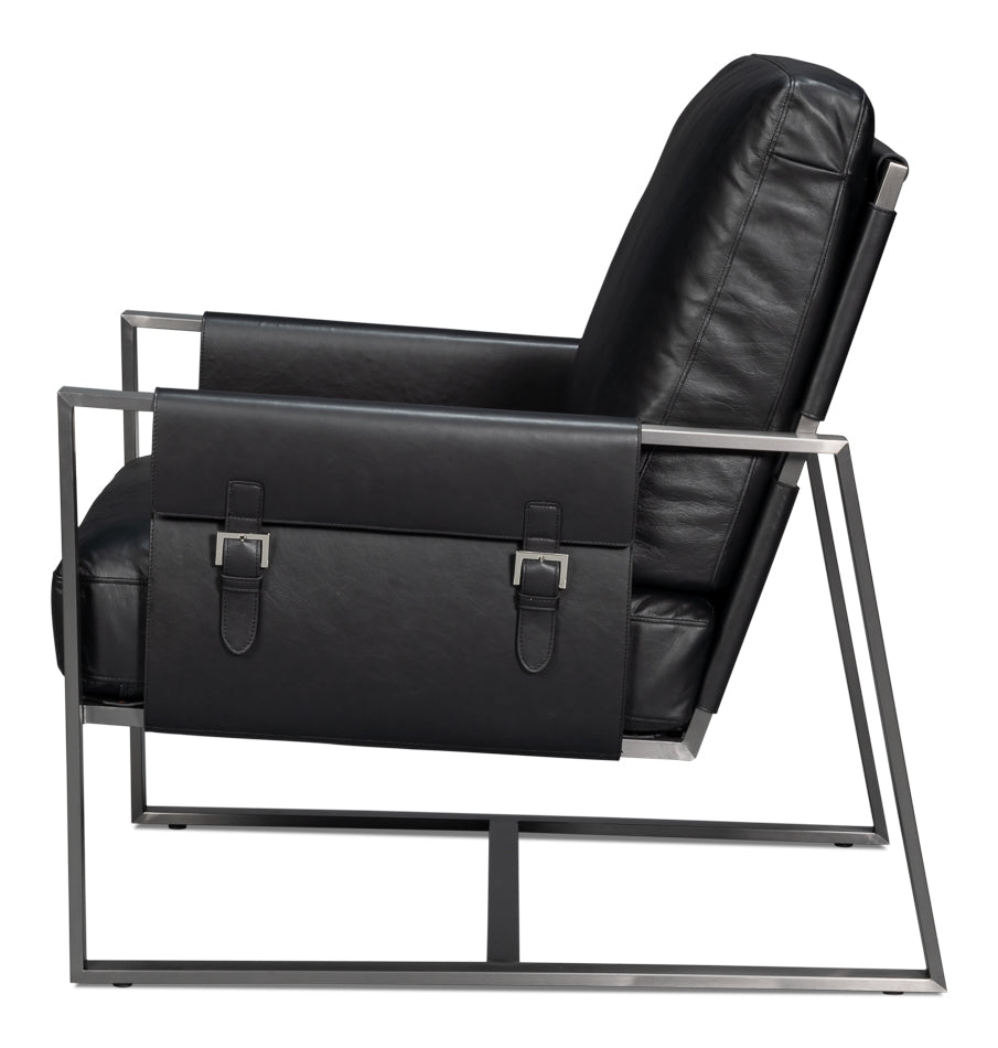 American Home Furniture | Sarreid - Edmonds Distilled Leather Chair Onyx Blk