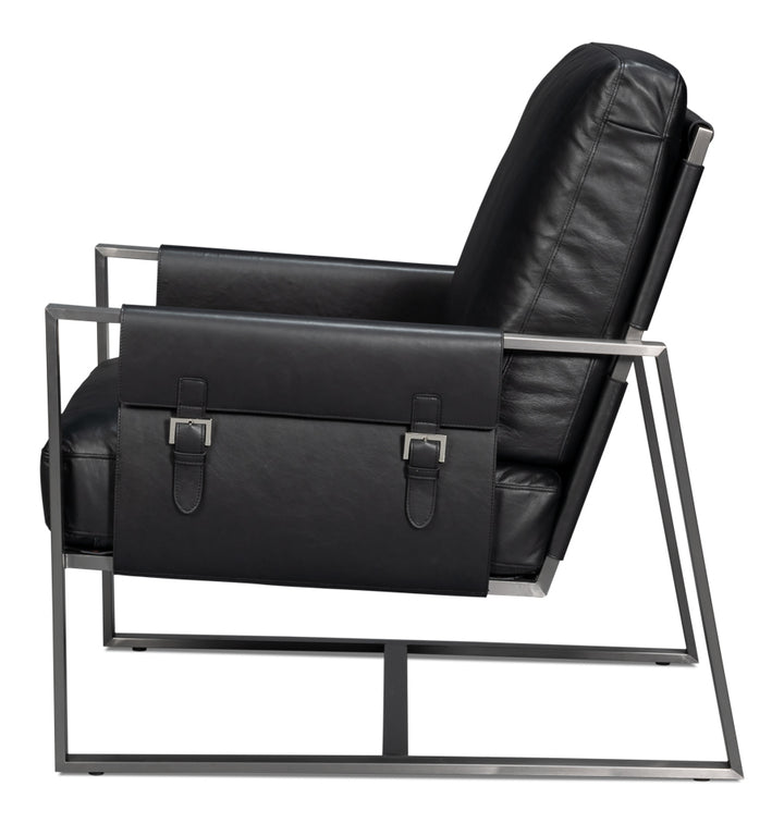 American Home Furniture | Sarreid - Edmonds Distilled Leather Chair Onyx Blk