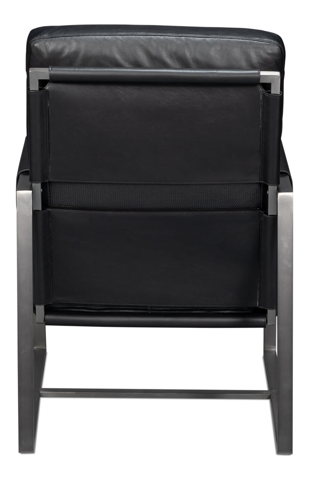 American Home Furniture | Sarreid - Edmonds Distilled Leather Chair Onyx Blk