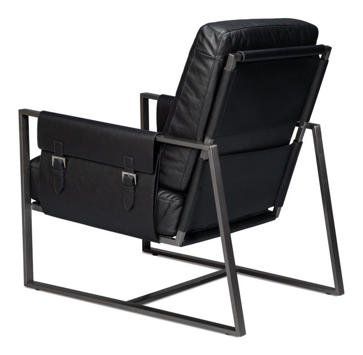 American Home Furniture | Sarreid - Edmonds Distilled Leather Chair Onyx Blk