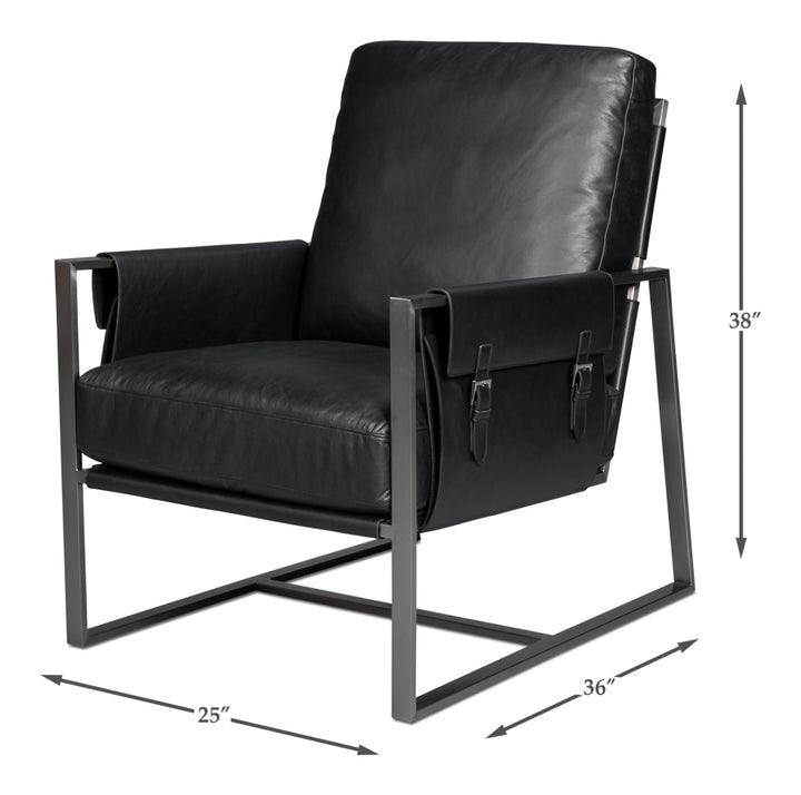 American Home Furniture | Sarreid - Edmonds Distilled Leather Chair Onyx Blk