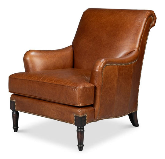 Sarreid Gaston Distilled Leather Chair - Brown ACCENT + LOUNGE CHAIRS