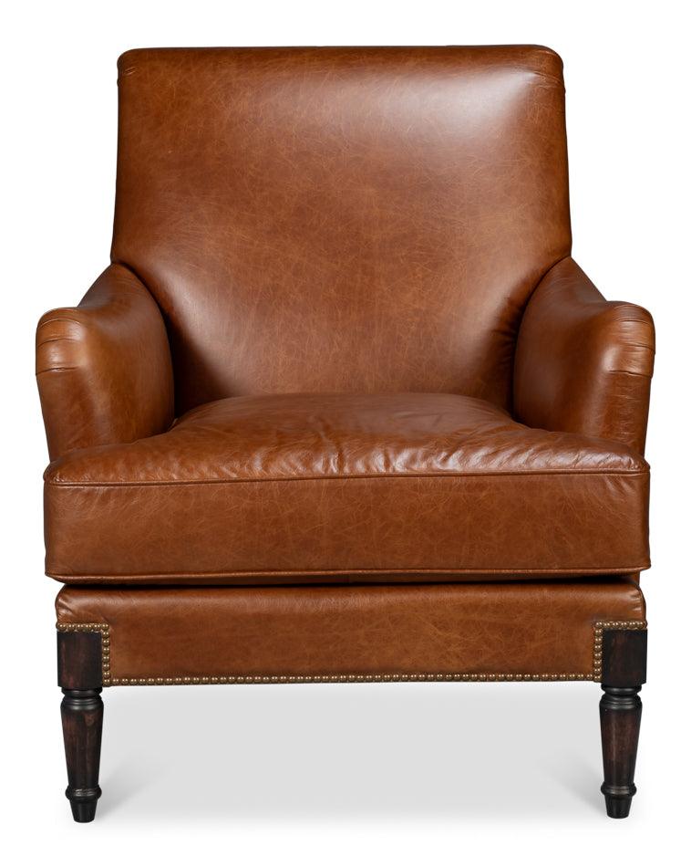 Sarreid Gaston Distilled Leather Chair - Brown ACCENT + LOUNGE CHAIRS