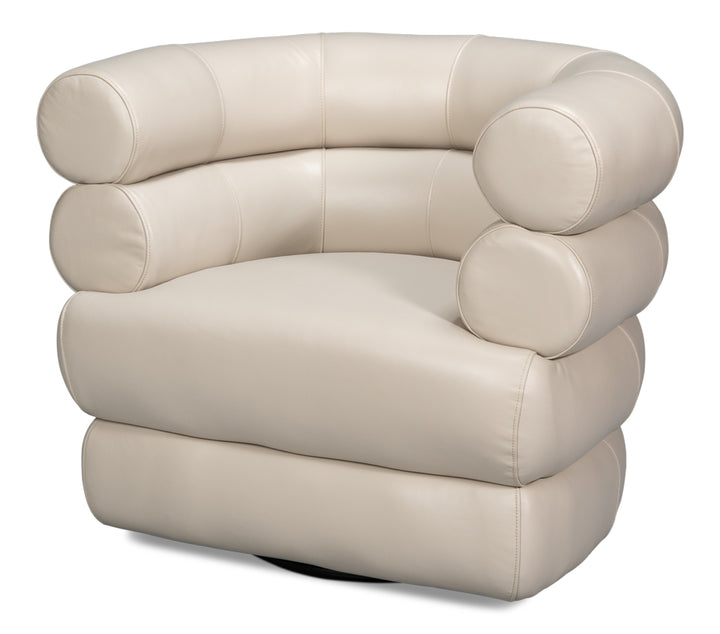 American Home Furniture | Sarreid - Rondo Leather Swivel Chair - White