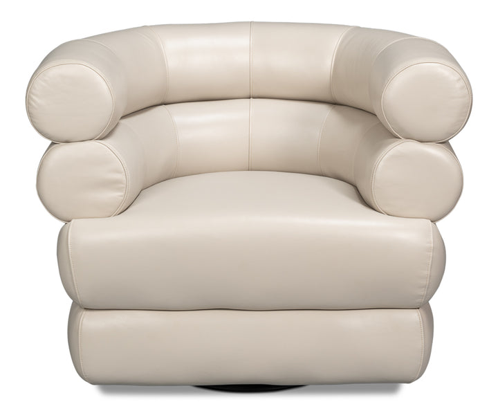 American Home Furniture | Sarreid - Rondo Leather Swivel Chair - White