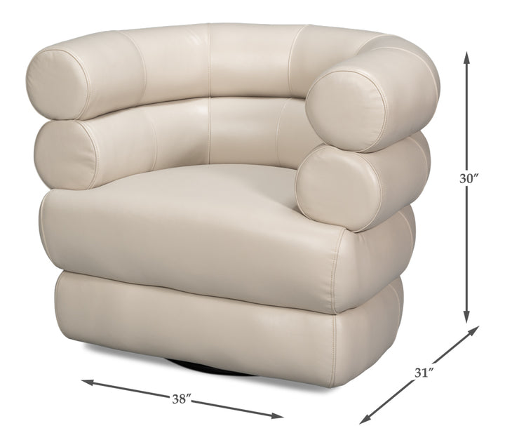 American Home Furniture | Sarreid - Rondo Leather Swivel Chair - White