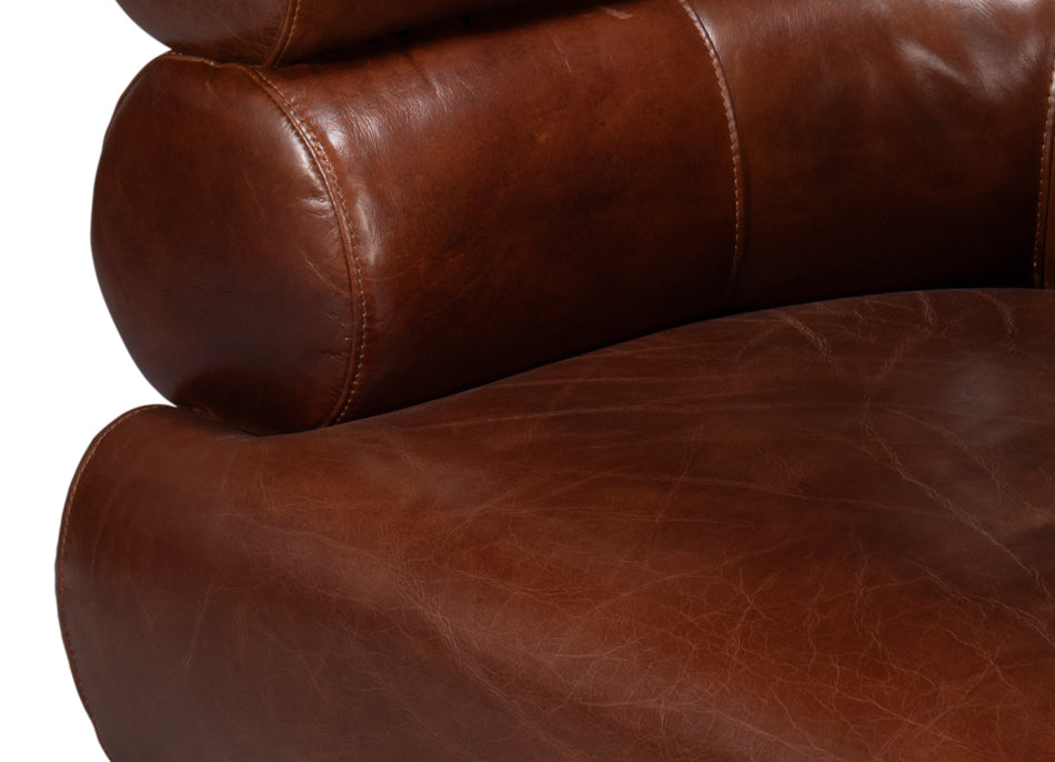 American Home Furniture | Sarreid - Rondo Leather Swivel Chair Brown