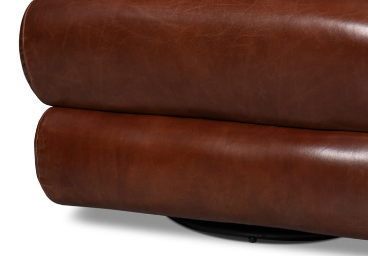 American Home Furniture | Sarreid - Rondo Leather Swivel Chair Brown