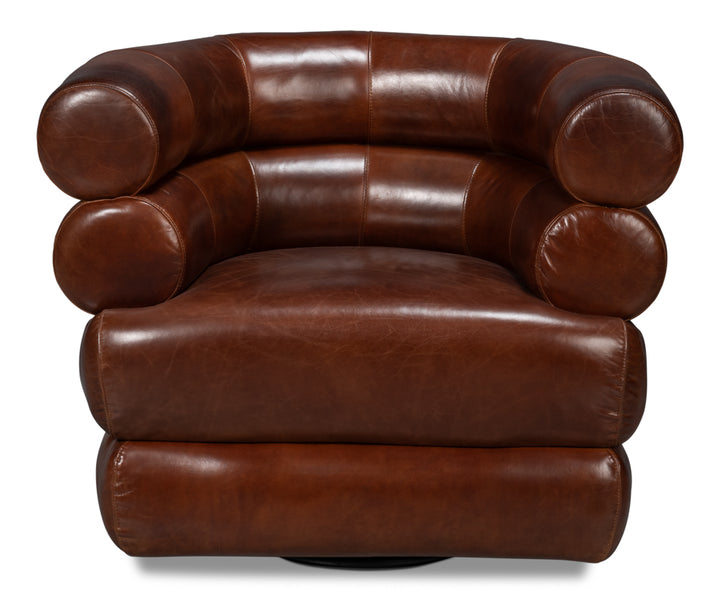 American Home Furniture | Sarreid - Rondo Leather Swivel Chair Brown