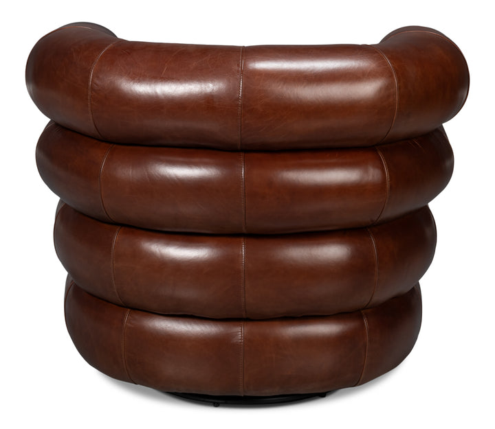 American Home Furniture | Sarreid - Rondo Leather Swivel Chair Brown
