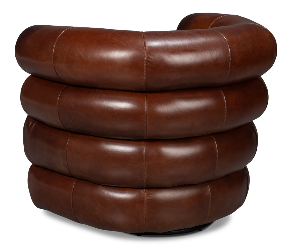 American Home Furniture | Sarreid - Rondo Leather Swivel Chair Brown