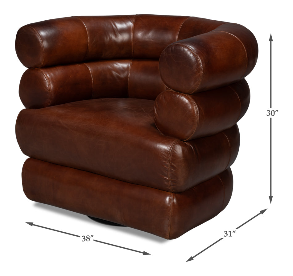 American Home Furniture | Sarreid - Rondo Leather Swivel Chair Brown