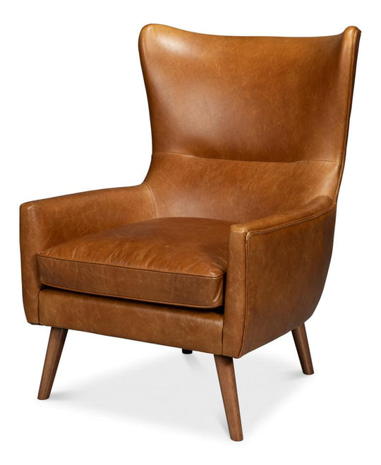 Sarreid Patron Highback Leather Chair - Brown ACCENT + LOUNGE CHAIRS