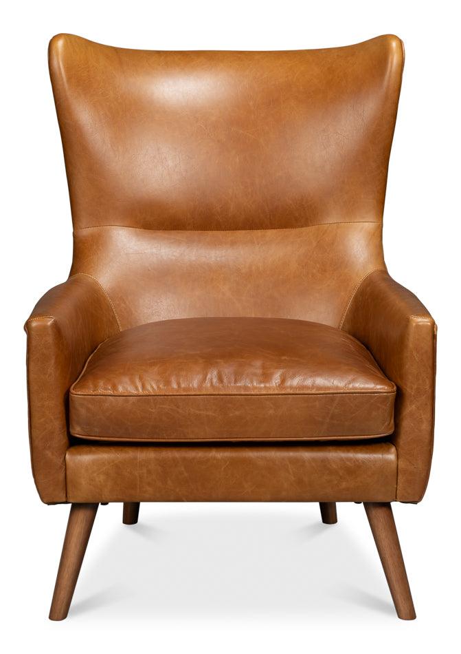 Sarreid Patron Highback Leather Chair - Brown ACCENT + LOUNGE CHAIRS