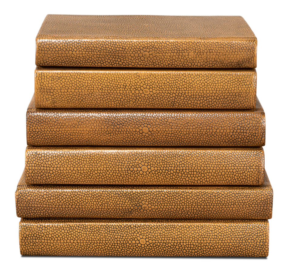 American Home Furniture | Sarreid - Shagreen Books - Set Of 12 - Tawny Brown