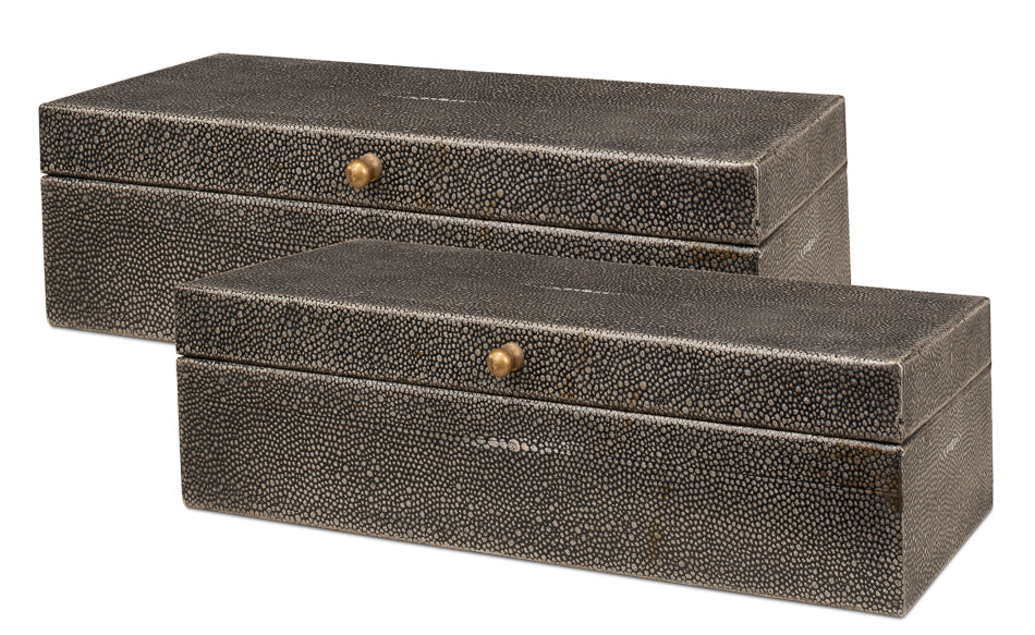 American Home Furniture | Sarreid - Gastsburg - Shagreen Box - Ant.Grey S/2