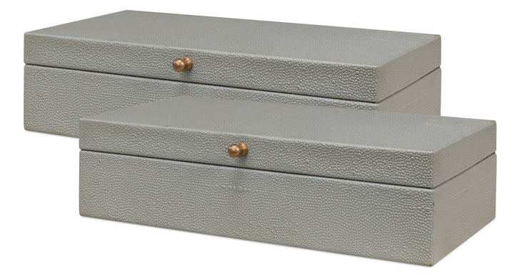 American Home Furniture | Sarreid - Gatsburg Shagreen Box - Storm Grey - S/2