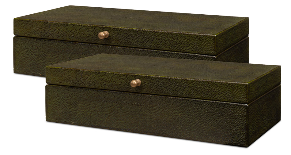 American Home Furniture | Sarreid - Gatsburg Shagreen Box - Leaf - Set Of 2