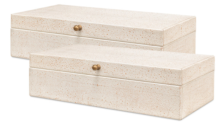 American Home Furniture | Sarreid - Gatsburg Shagreen Box Osprey White - S/2 