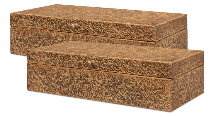 American Home Furniture | Sarreid - Gatsburg Shagreen Box - Tawny Brown - S/2 