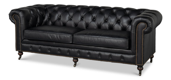 American Home Furniture | Sarreid - Castered Chesterfield Sofa Onyx Black