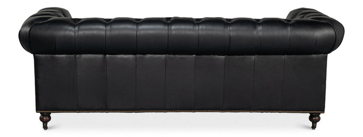 American Home Furniture | Sarreid - Castered Chesterfield Sofa Onyx Black