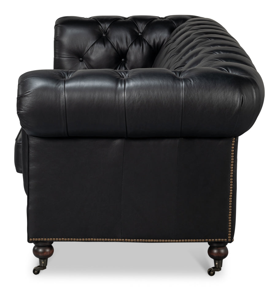 American Home Furniture | Sarreid - Castered Chesterfield Sofa Onyx Black