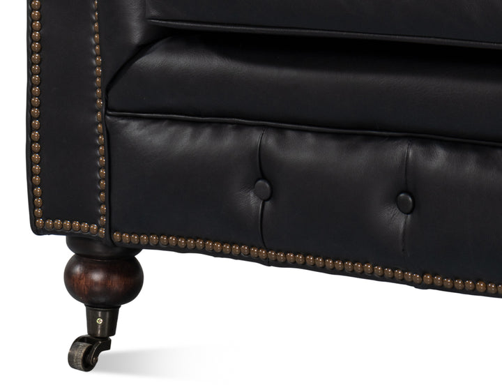 American Home Furniture | Sarreid - Castered Chesterfield Sofa Onyx Black