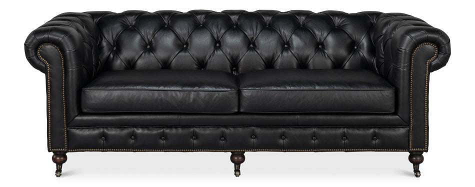 American Home Furniture | Sarreid - Castered Chesterfield Sofa Onyx Black