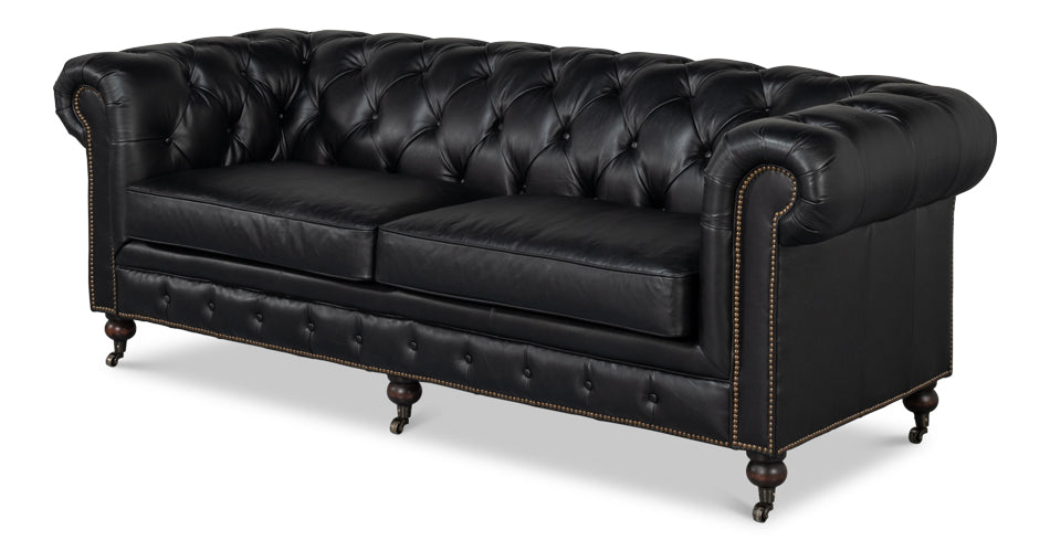 American Home Furniture | Sarreid - Castered Chesterfield Sofa Onyx Black