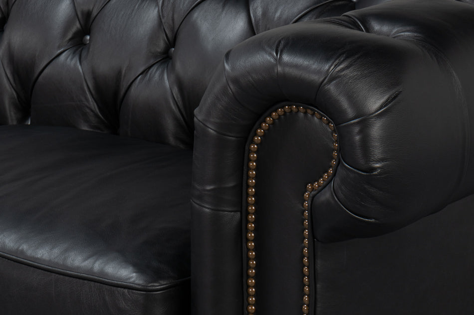 American Home Furniture | Sarreid - Castered Chesterfield Sofa Onyx Black