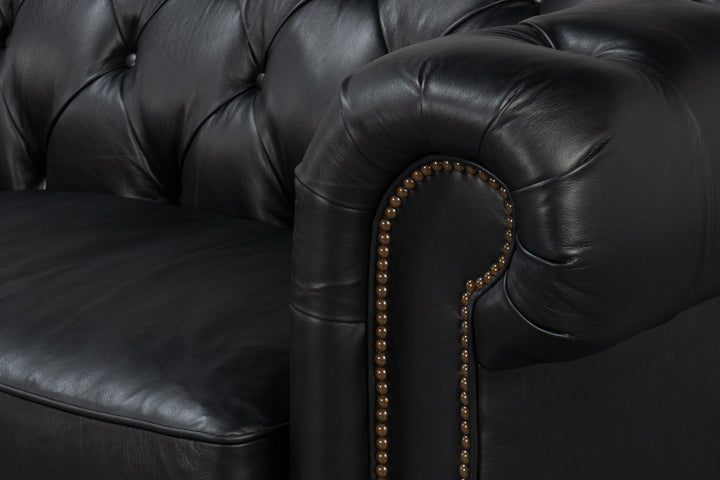 American Home Furniture | Sarreid - Castered Chesterfield Sofa Onyx Black