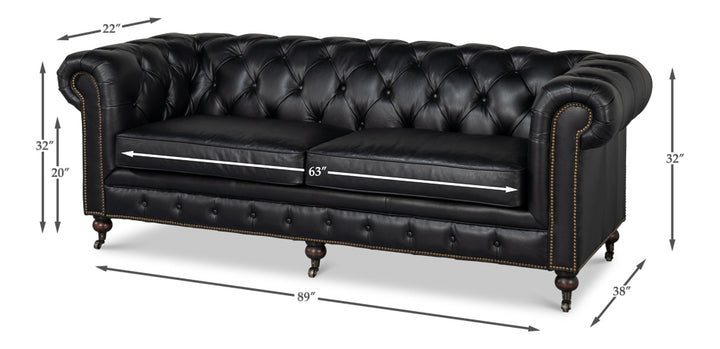 American Home Furniture | Sarreid - Castered Chesterfield Sofa Onyx Black