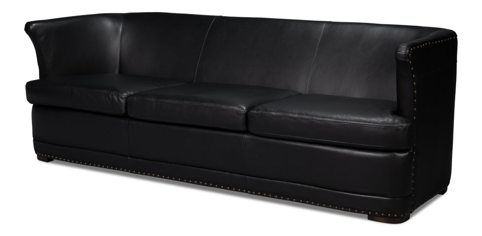 American Home Furniture | Sarreid - Mcmillan Distilled Leather Sofa Onyx Blk