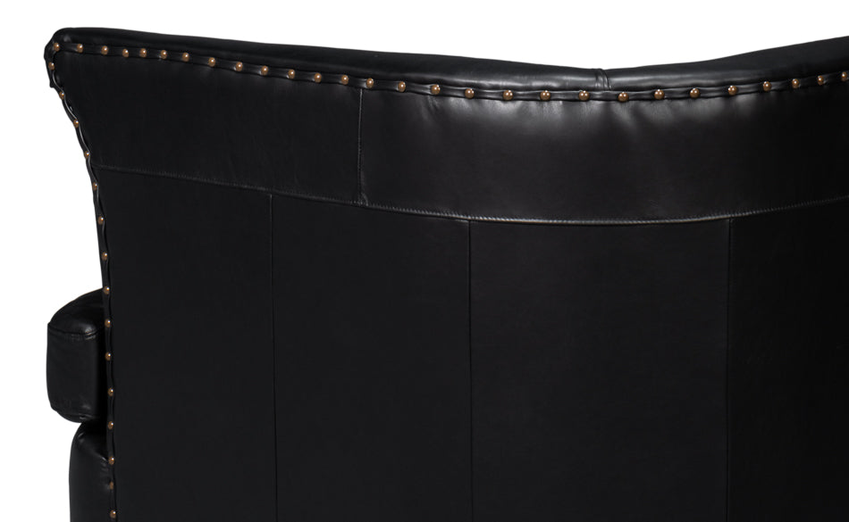 American Home Furniture | Sarreid - Mcmillan Distilled Leather Sofa Onyx Blk