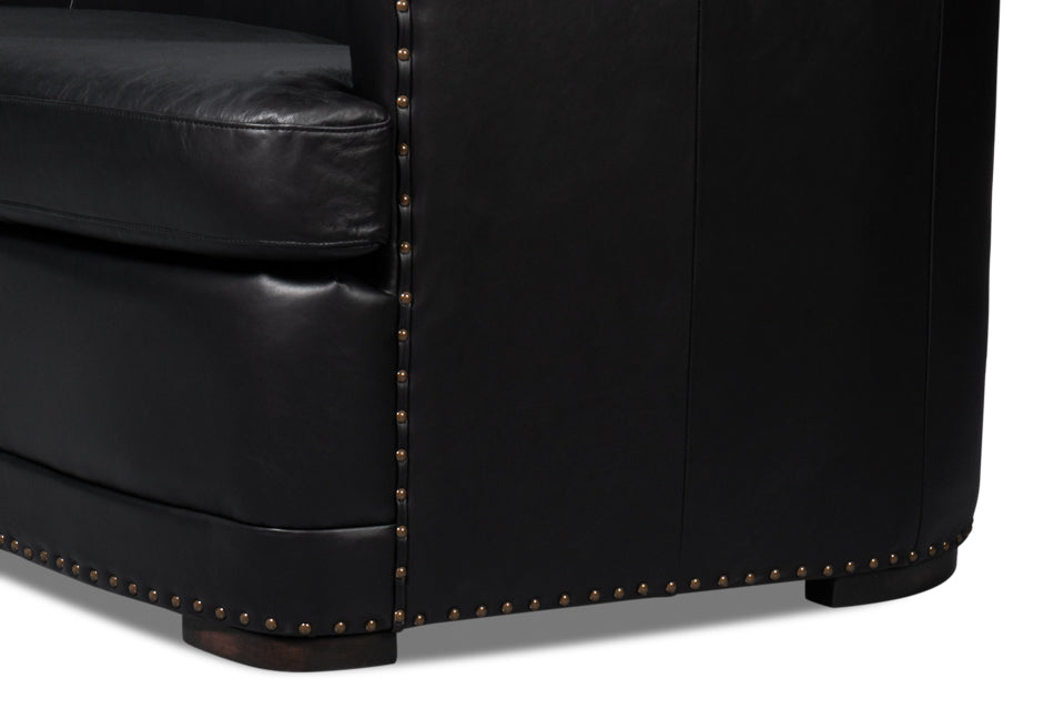 American Home Furniture | Sarreid - Mcmillan Distilled Leather Sofa Onyx Blk