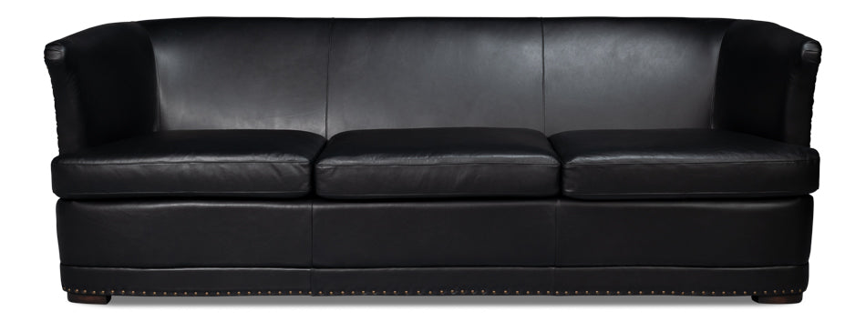 American Home Furniture | Sarreid - Mcmillan Distilled Leather Sofa Onyx Blk